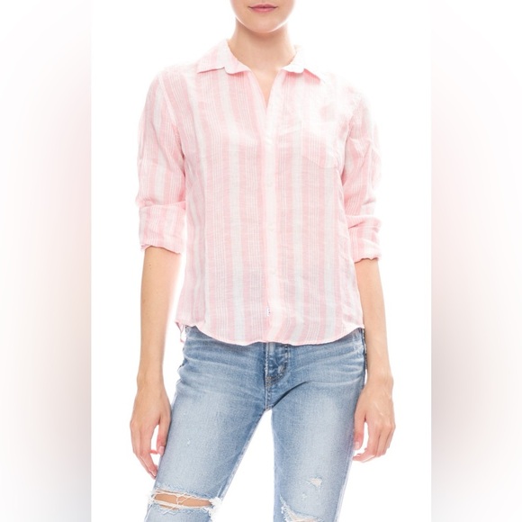 Frank and Eileen Eileen Button Up Blouse Size Medium Color Pink White - Picture 1 of 5